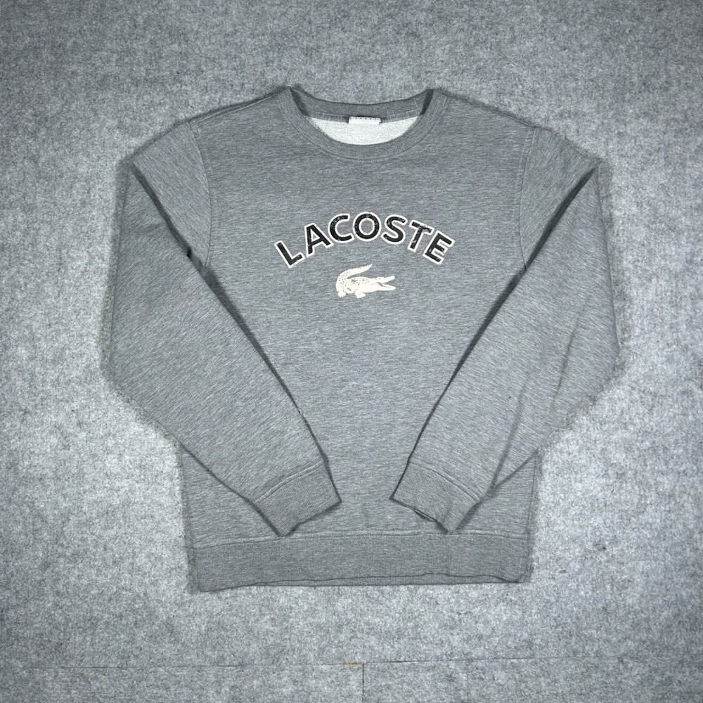 Lacoste Sport pullover Sweatshirt Mens Size 3 Medium Grey croc graphic Logo